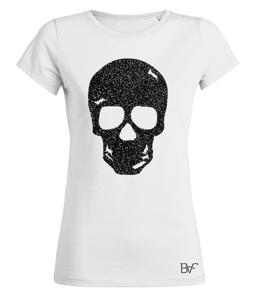 Ongebruikt Dames T-Shirt Glitter skull zwart/wit - Badass Fashion LT-35