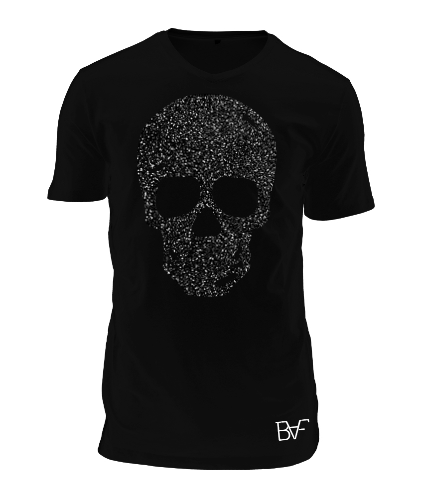 ritme Zichtbaar hotel Heren T-Shirt Zwart Skull glitter. - Badass Fashion
