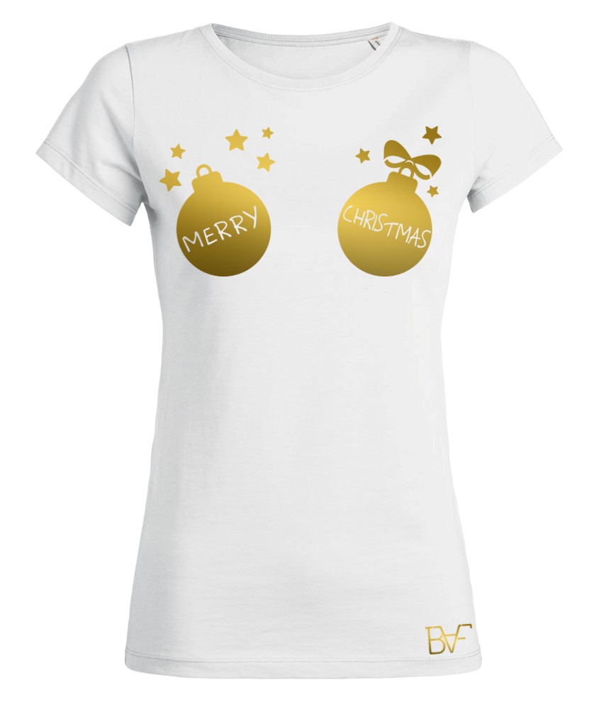 basketbal arm Top Dames T-Shirt wit goud merry christmas - Badass Fashion