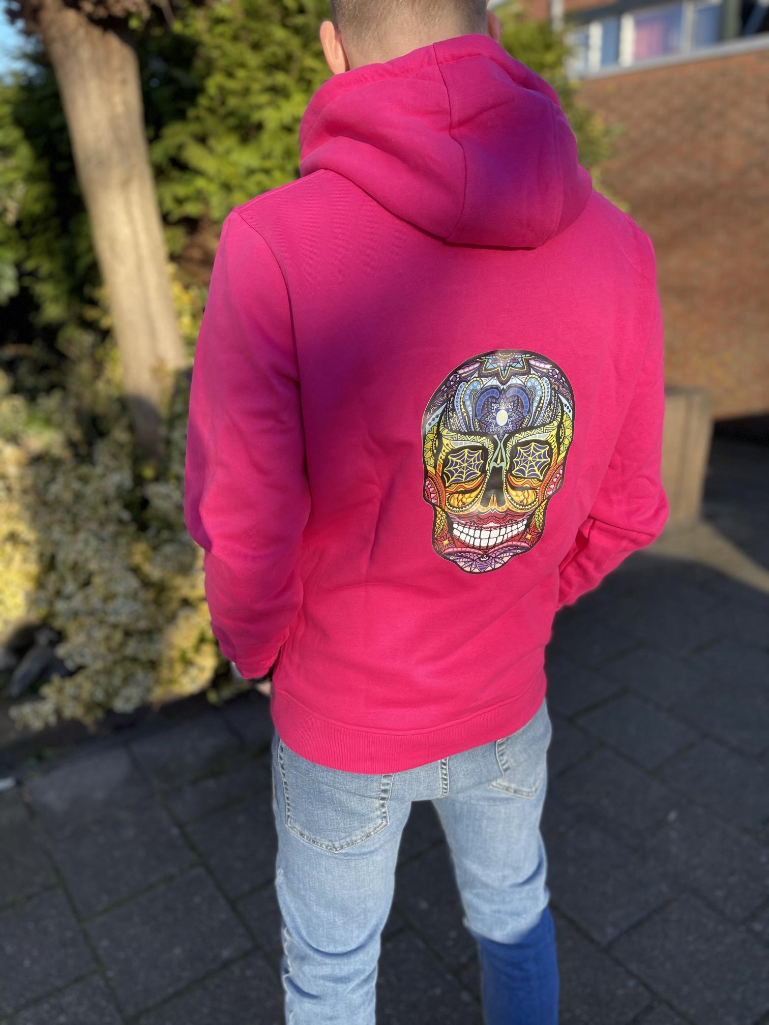 Ingrijpen zelf Zelfrespect Heren Hoodie roze skull gekleurd - Badass Fashion